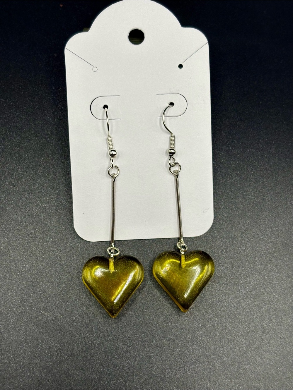Yellow Heart Drop Earrings- Long - Picture 5 of 5